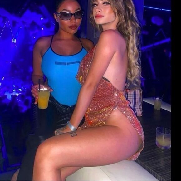 Y2K Sexy Draped Backless Metallic Copper Split Hem Halter Draped Mini Slip Dress - Picture 16 of 16